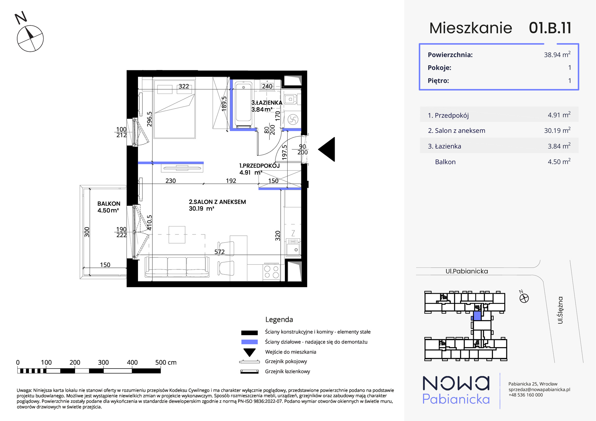 Mieszkanie 38,94 m², piętro 1, oferta nr 01.B.11, Nowa Pabianicka, Wrocław, Krzyki-Partynice, Krzyki, ul. Pabianicka 25-idx