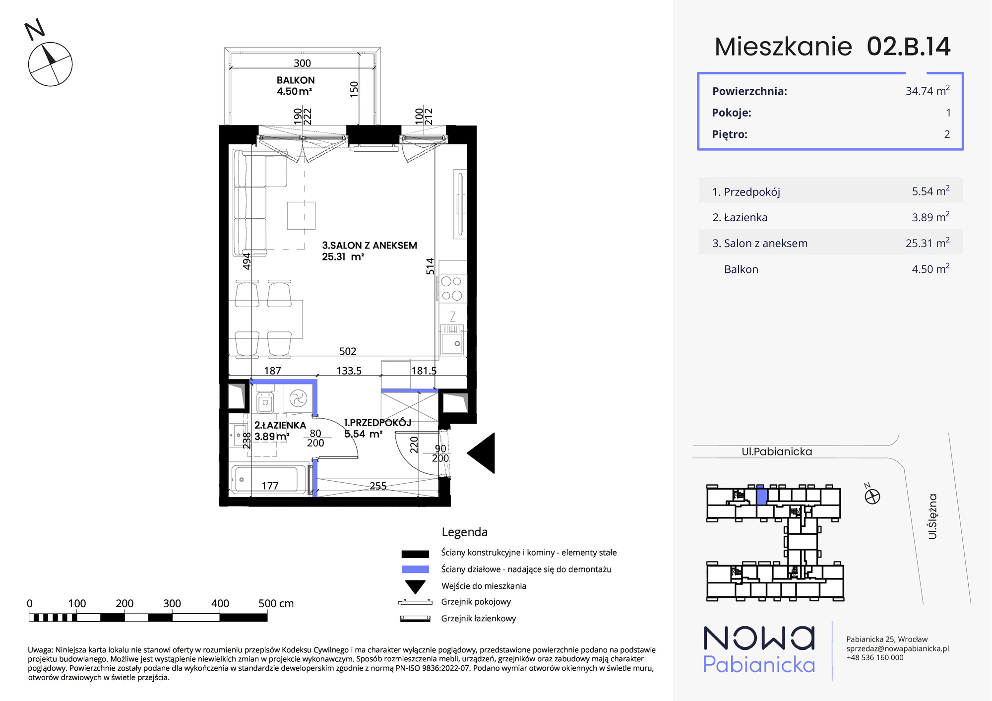 Mieszkanie 34,74 m², piętro 2, oferta nr 02.B.14, Nowa Pabianicka, Wrocław, Krzyki-Partynice, Krzyki, ul. Pabianicka 25-idx