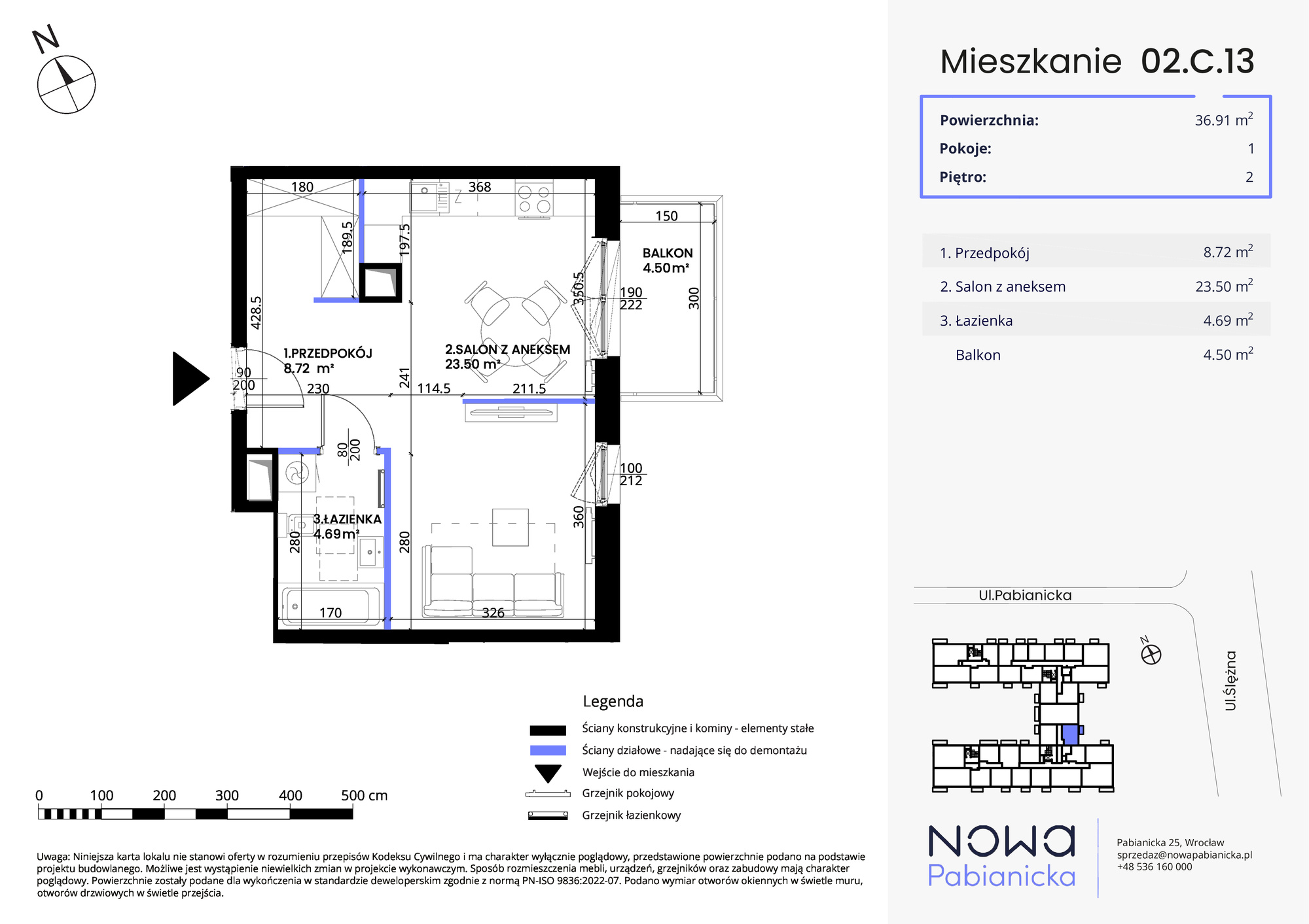 Mieszkanie 36,91 m², piętro 2, oferta nr 02.C.13, Nowa Pabianicka, Wrocław, Krzyki-Partynice, Krzyki, ul. Pabianicka 25-idx