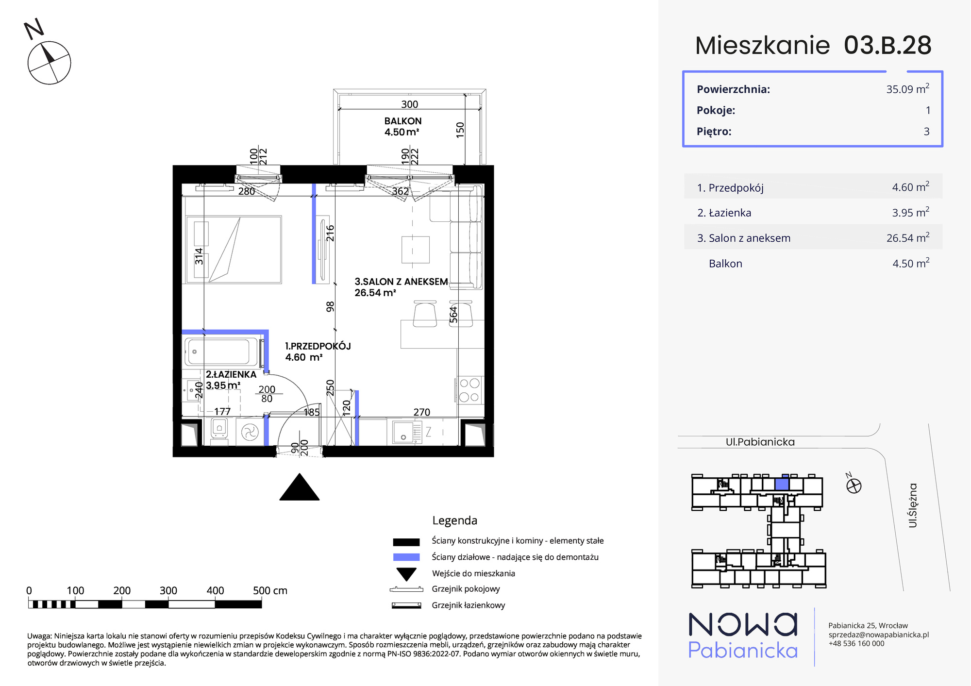 Mieszkanie 35,09 m², piętro 3, oferta nr 03.B.28, Nowa Pabianicka, Wrocław, Krzyki-Partynice, Krzyki, ul. Pabianicka 25-idx