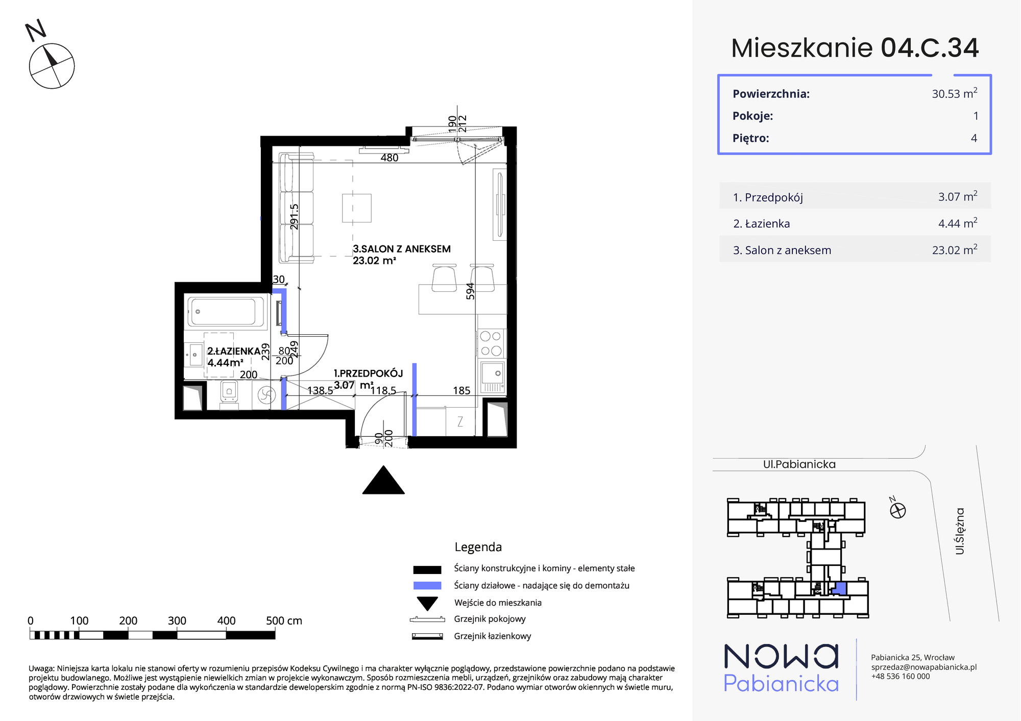 Mieszkanie 30,53 m², piętro 4, oferta nr 04.C.34, Nowa Pabianicka, Wrocław, Krzyki-Partynice, Krzyki, ul. Pabianicka 25-idx