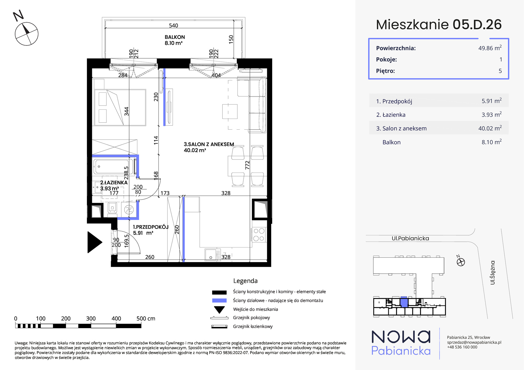 Mieszkanie 49,86 m², piętro 5, oferta nr 05.D.26, Nowa Pabianicka, Wrocław, Krzyki-Partynice, Krzyki, ul. Pabianicka 25-idx