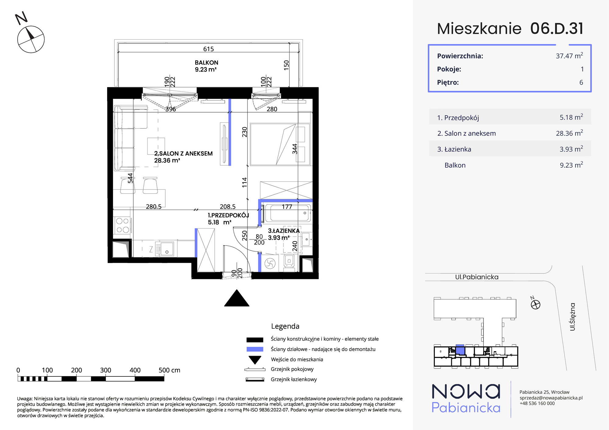 Mieszkanie 37,47 m², piętro 6, oferta nr 06.D.31, Nowa Pabianicka, Wrocław, Krzyki-Partynice, Krzyki, ul. Pabianicka 25-idx