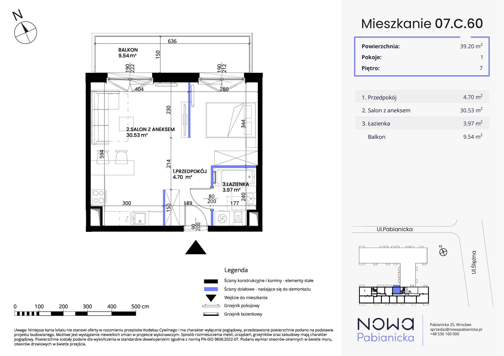 Mieszkanie 39,20 m², piętro 7, oferta nr 07.C.60, Nowa Pabianicka, Wrocław, Krzyki-Partynice, Krzyki, ul. Pabianicka 25-idx