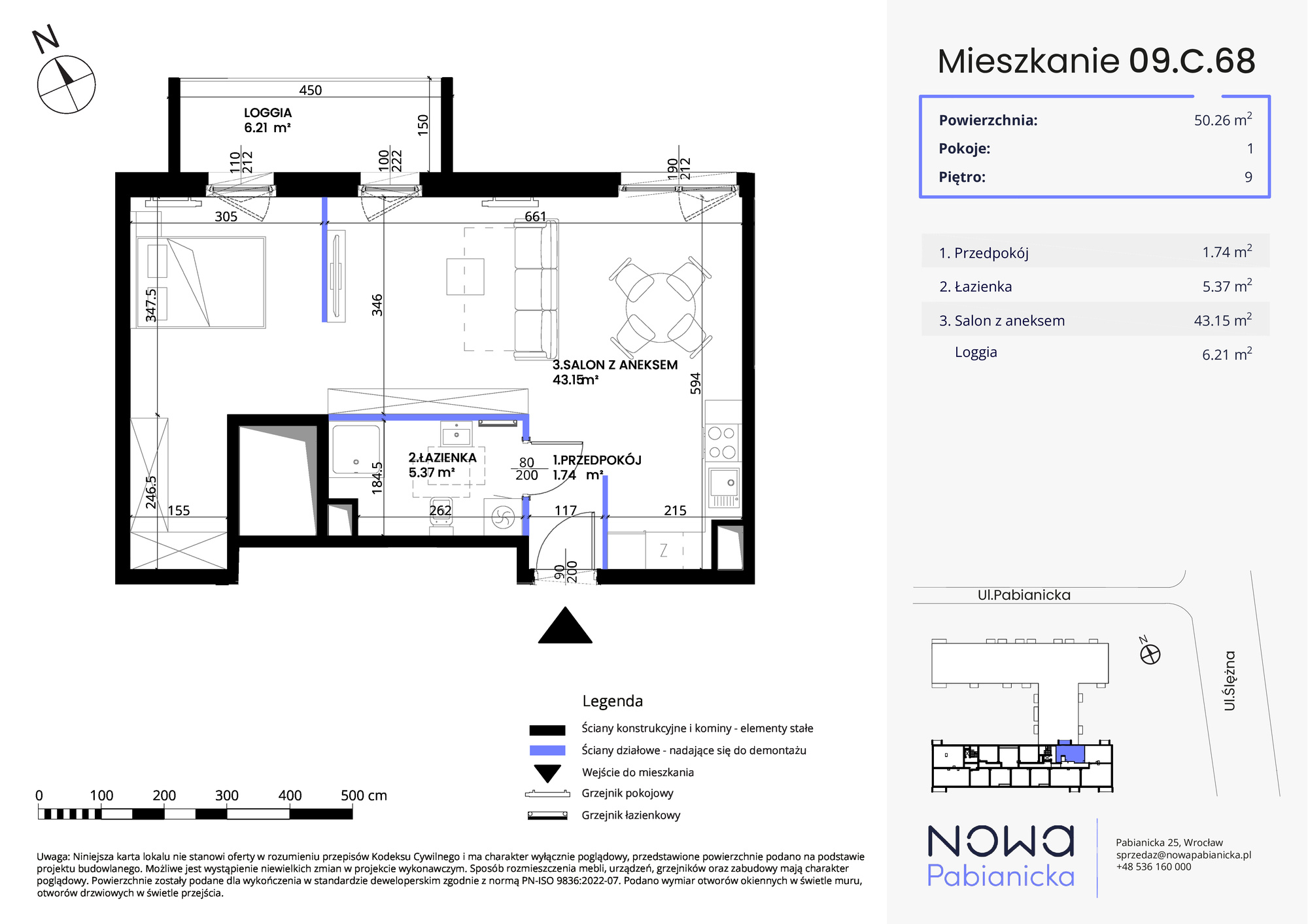 Mieszkanie 50,26 m², piętro 9, oferta nr 09.C.68, Nowa Pabianicka, Wrocław, Krzyki-Partynice, Krzyki, ul. Pabianicka 25-idx