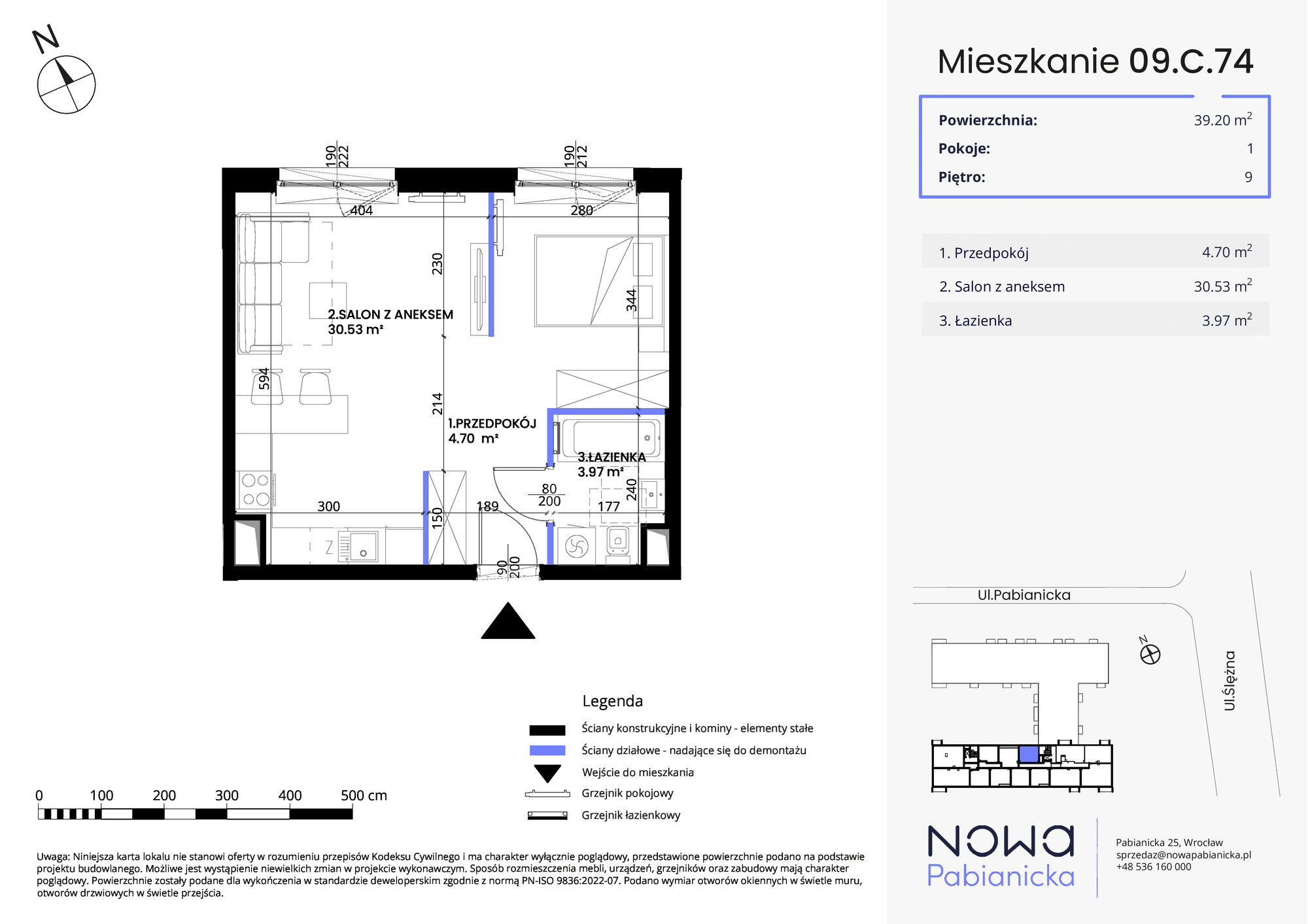 Mieszkanie 39,20 m², piętro 9, oferta nr 09.C.74, Nowa Pabianicka, Wrocław, Krzyki-Partynice, Krzyki, ul. Pabianicka 25-idx