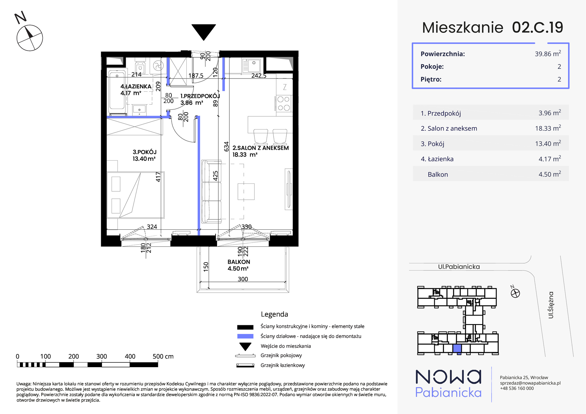 Mieszkanie 39,86 m², piętro 2, oferta nr 02.C.19, Nowa Pabianicka, Wrocław, Krzyki-Partynice, Krzyki, ul. Pabianicka 25-idx