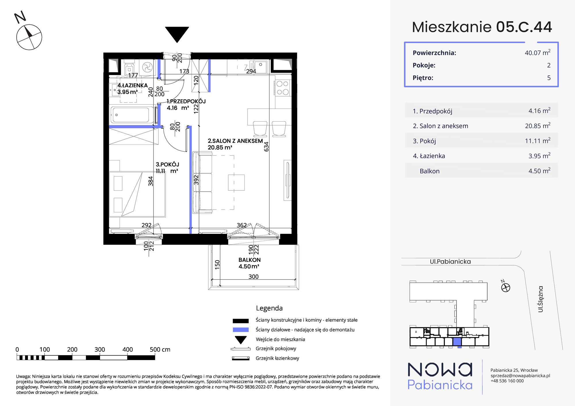 Mieszkanie 40,07 m², piętro 5, oferta nr 05.C.44, Nowa Pabianicka, Wrocław, Krzyki-Partynice, Krzyki, ul. Pabianicka 25-idx