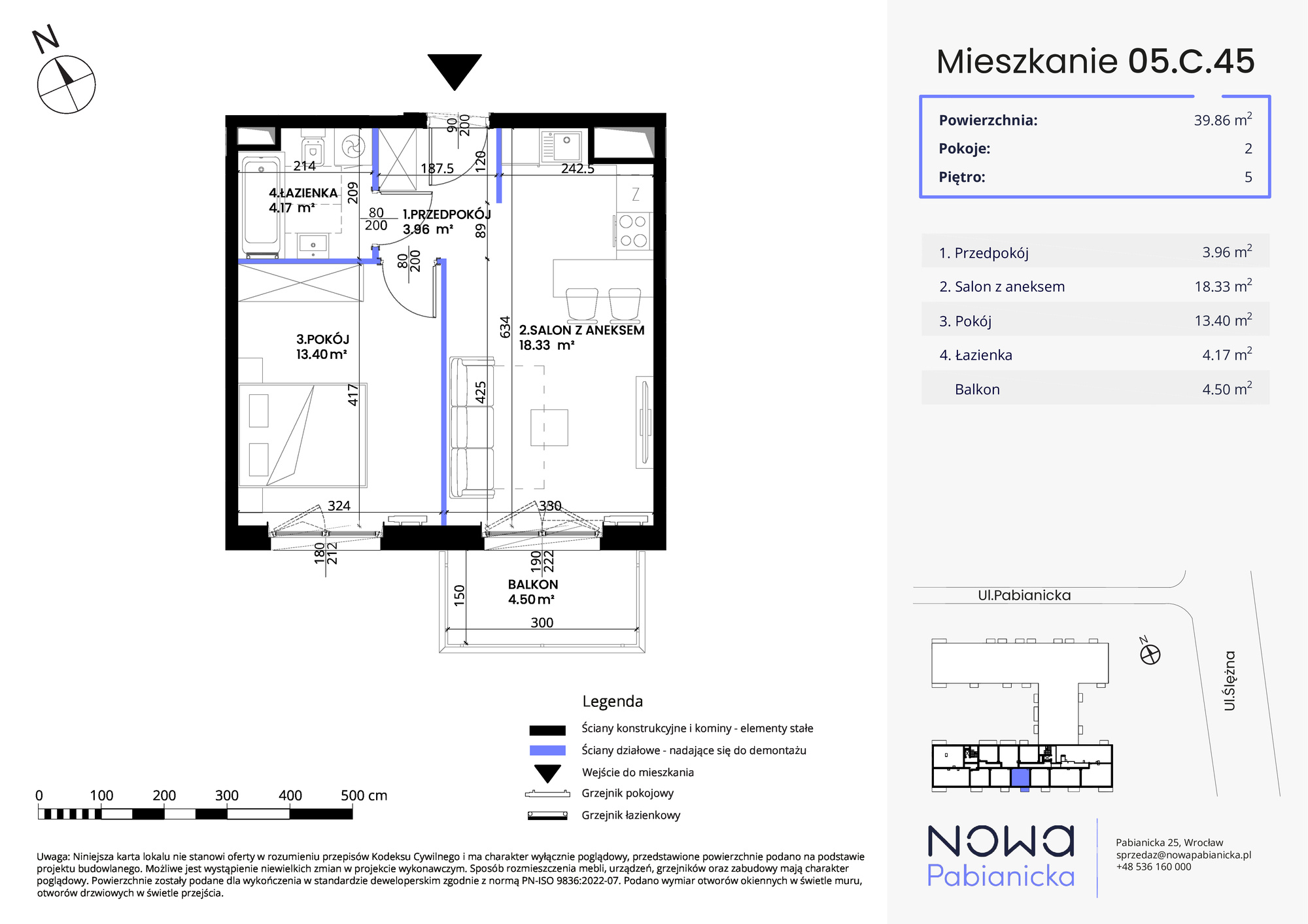 Mieszkanie 39,86 m², piętro 5, oferta nr 05.C.45, Nowa Pabianicka, Wrocław, Krzyki-Partynice, Krzyki, ul. Pabianicka 25-idx