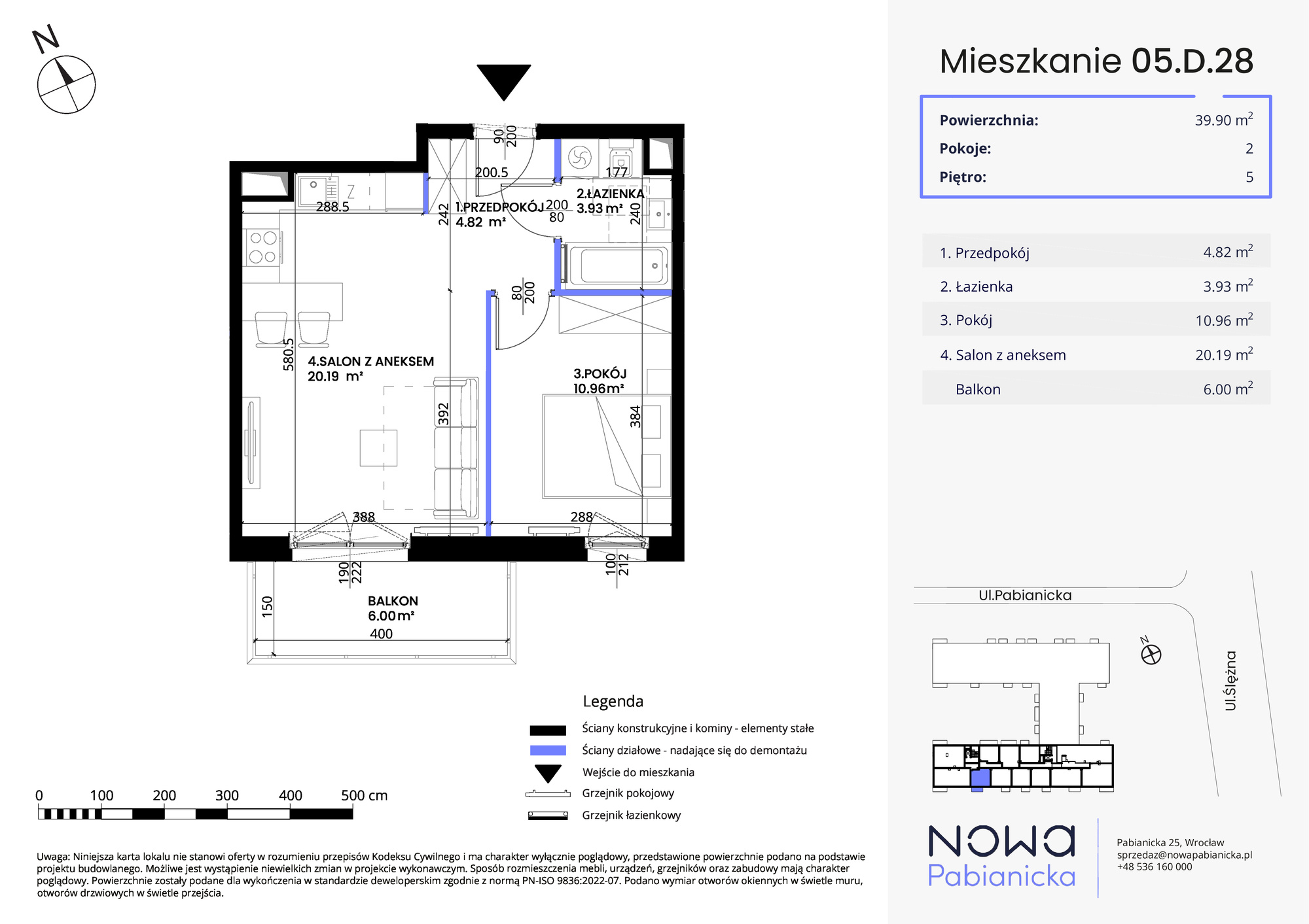 Mieszkanie 39,90 m², piętro 5, oferta nr 05.D.28, Nowa Pabianicka, Wrocław, Krzyki-Partynice, Krzyki, ul. Pabianicka 25-idx