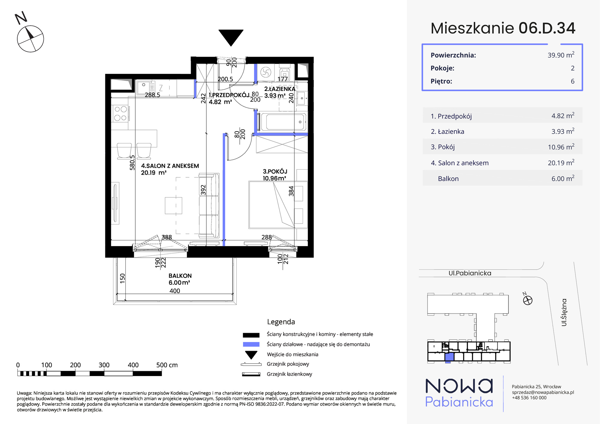 Mieszkanie 39,90 m², piętro 6, oferta nr 06.D.34, Nowa Pabianicka, Wrocław, Krzyki-Partynice, Krzyki, ul. Pabianicka 25-idx