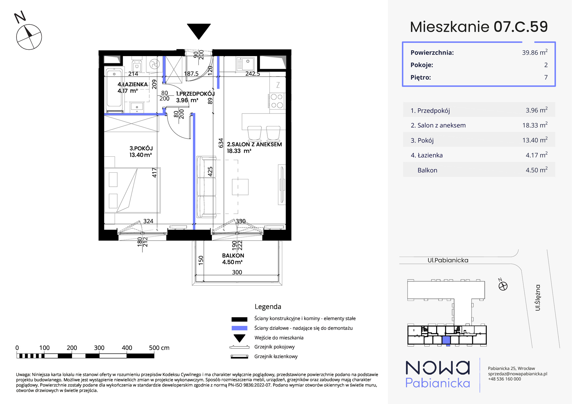 Mieszkanie 39,86 m², piętro 7, oferta nr 07.C.59, Nowa Pabianicka, Wrocław, Krzyki-Partynice, Krzyki, ul. Pabianicka 25-idx