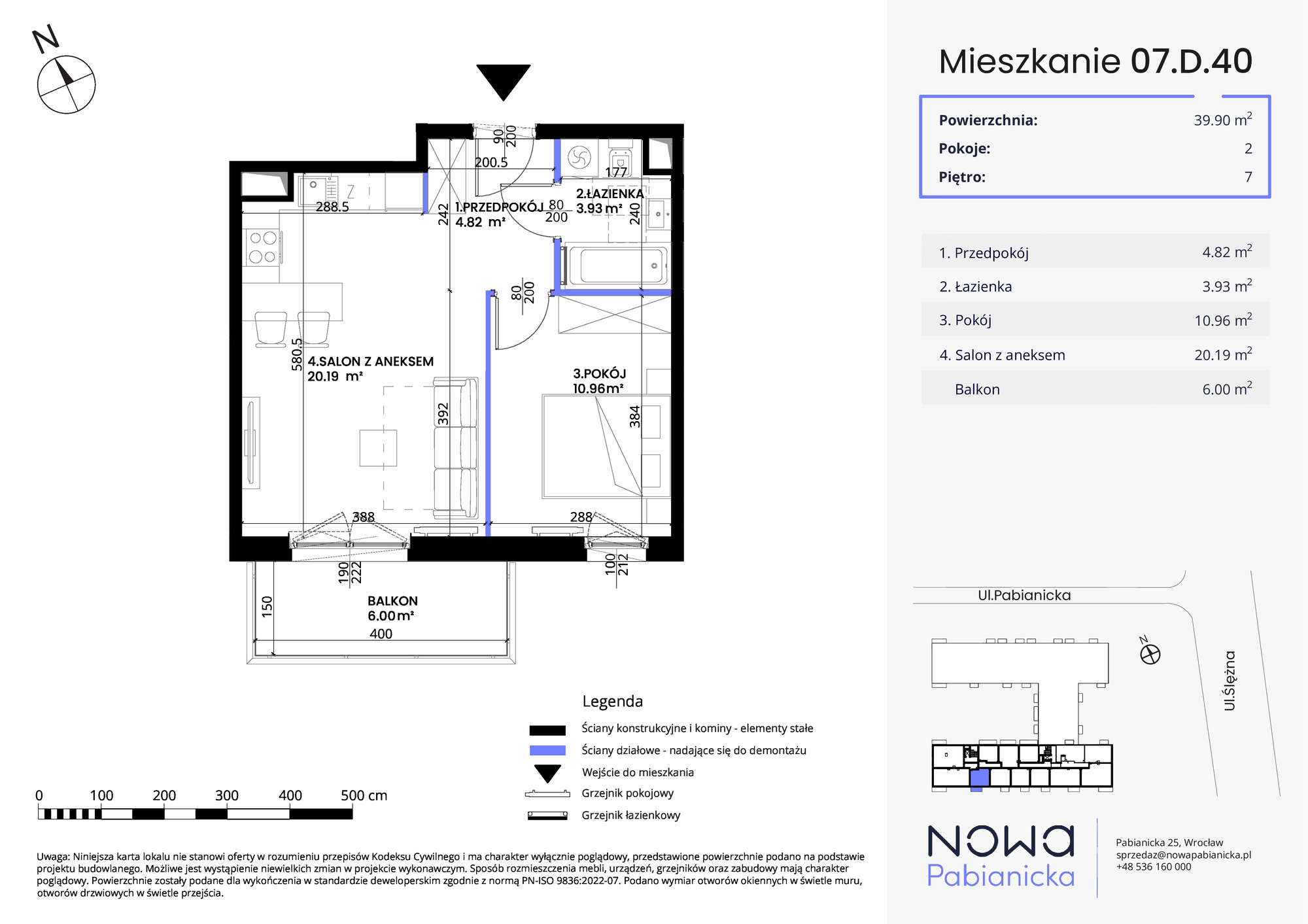 Mieszkanie 39,90 m², piętro 7, oferta nr 07.D.40, Nowa Pabianicka, Wrocław, Krzyki-Partynice, Krzyki, ul. Pabianicka 25-idx