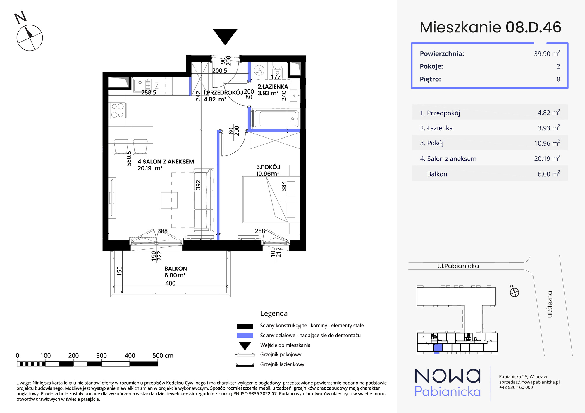 Mieszkanie 39,90 m², piętro 8, oferta nr 08.D.46, Nowa Pabianicka, Wrocław, Krzyki-Partynice, Krzyki, ul. Pabianicka 25-idx