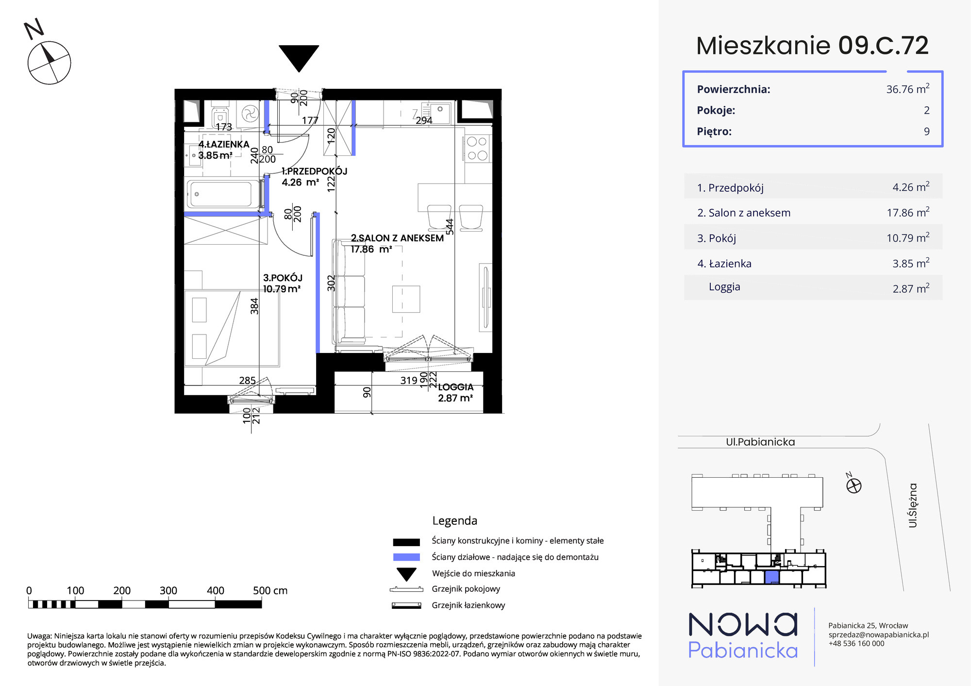 Mieszkanie 36,76 m², piętro 9, oferta nr 09.C.72, Nowa Pabianicka, Wrocław, Krzyki-Partynice, Krzyki, ul. Pabianicka 25-idx