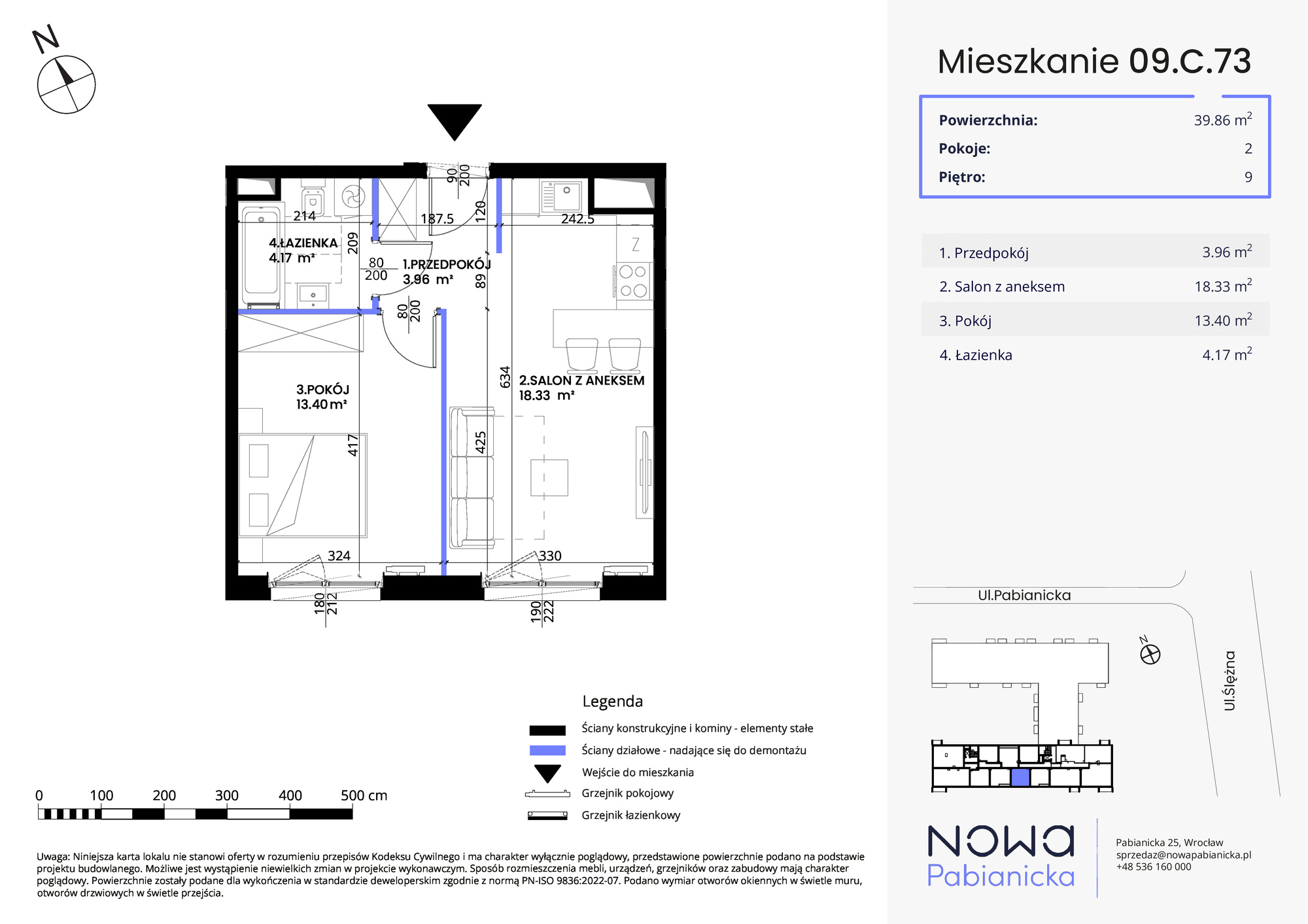 Mieszkanie 39,86 m², piętro 9, oferta nr 09.C.73, Nowa Pabianicka, Wrocław, Krzyki-Partynice, Krzyki, ul. Pabianicka 25-idx