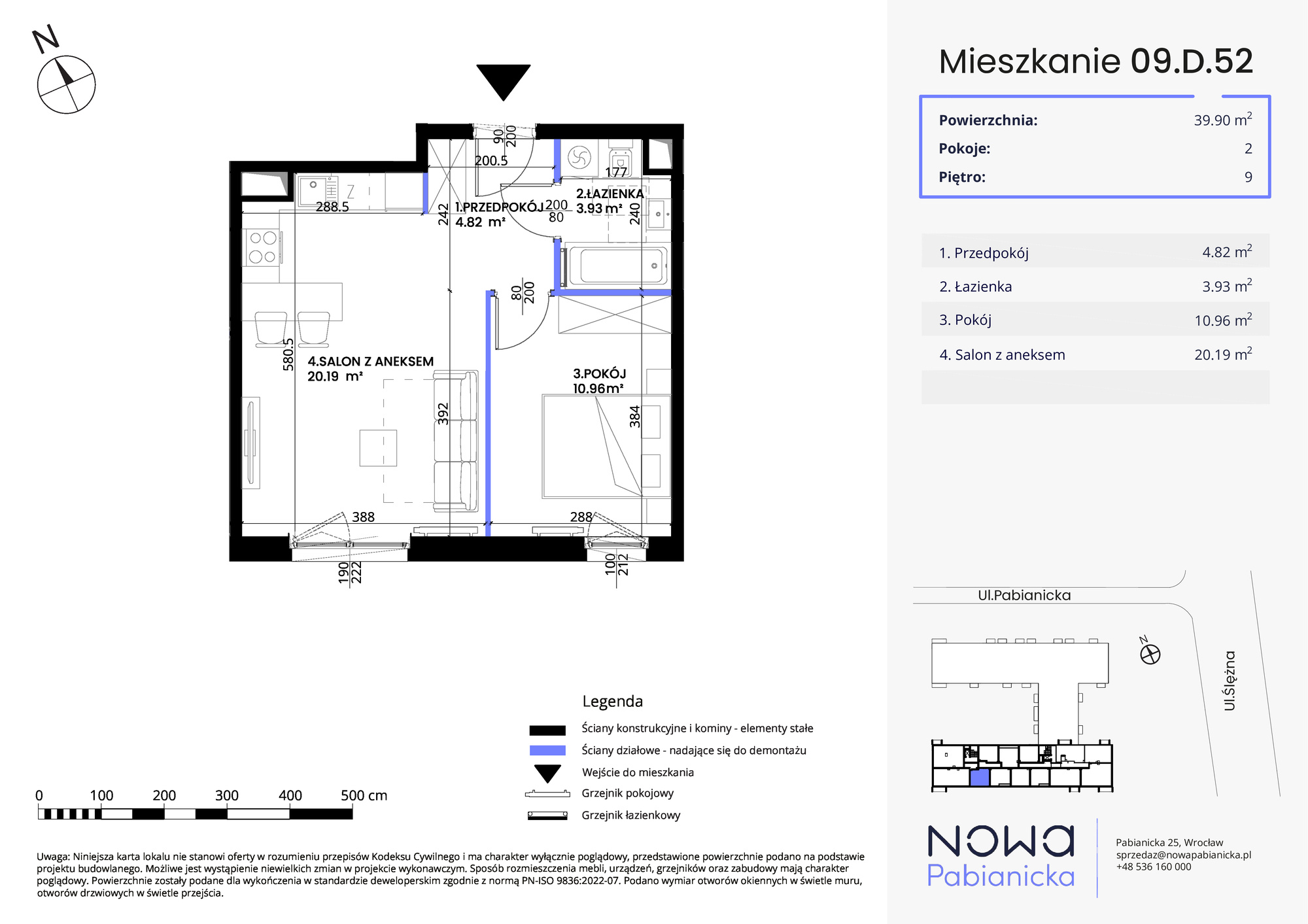 Mieszkanie 39,90 m², piętro 9, oferta nr 09.D.52, Nowa Pabianicka, Wrocław, Krzyki-Partynice, Krzyki, ul. Pabianicka 25-idx