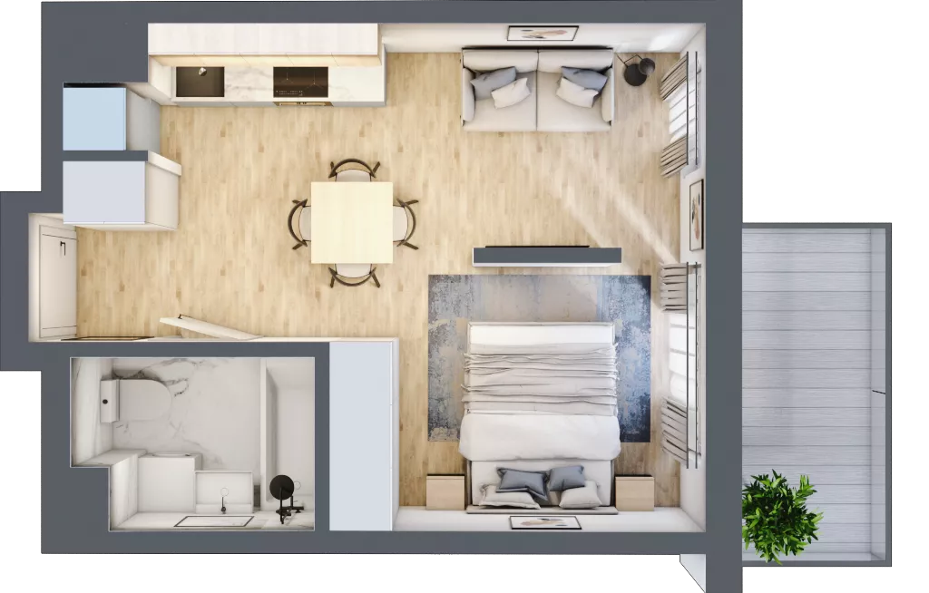 1 pokój, mieszkanie 28,90 m², piętro 6, oferta nr B.26, Hi Mokotów, Warszawa, Ursynów, Wyczółki, ul. Bokserska 63