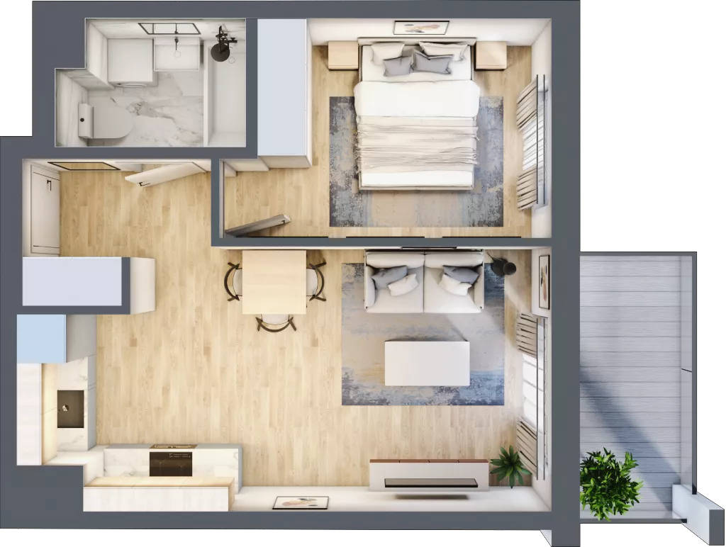 2 pokoje, mieszkanie 37,08 m², piętro 7, oferta nr B.31, Hi Mokotów, Warszawa, Ursynów, Wyczółki, ul. Bokserska 63