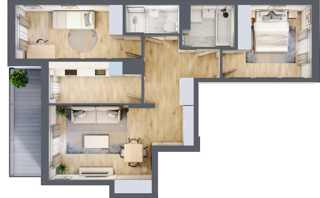 3 pokoje, mieszkanie 66,37 m², piętro 6, oferta nr B.57, Hi Mokotów, Warszawa, Ursynów, Wyczółki, ul. Bokserska 63