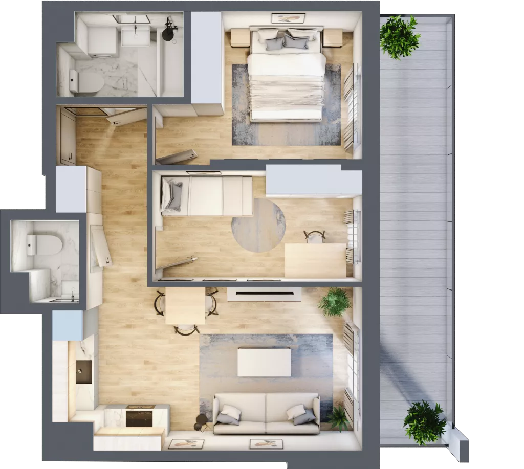 3 pokoje, mieszkanie 51,74 m², piętro 7, oferta nr B.95, Hi Mokotów, Warszawa, Ursynów, Wyczółki, ul. Bokserska 63