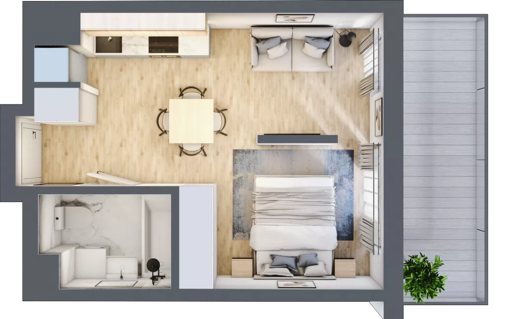 1 pokój, mieszkanie 28,86 m², piętro 1, oferta nr B.06, Hi Mokotów, Warszawa, Ursynów, Wyczółki, ul. Bokserska 63