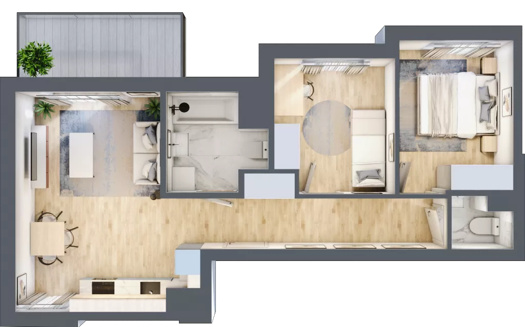 3 pokoje, mieszkanie 53,35 m², piętro 4, oferta nr B.120, Hi Mokotów, Warszawa, Ursynów, Wyczółki, ul. Bokserska 63