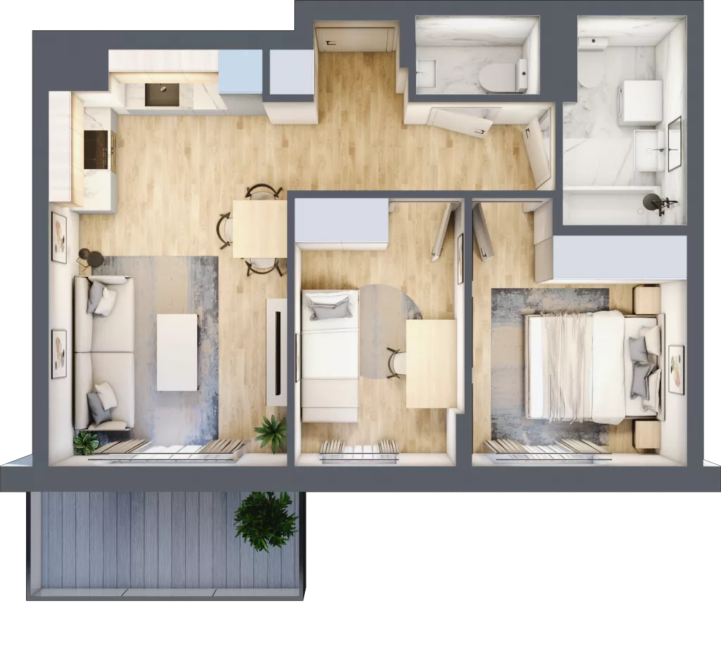 3 pokoje, mieszkanie 48,94 m², piętro 2, oferta nr C.12, Hi Mokotów, Warszawa, Ursynów, Wyczółki, ul. Bokserska 63