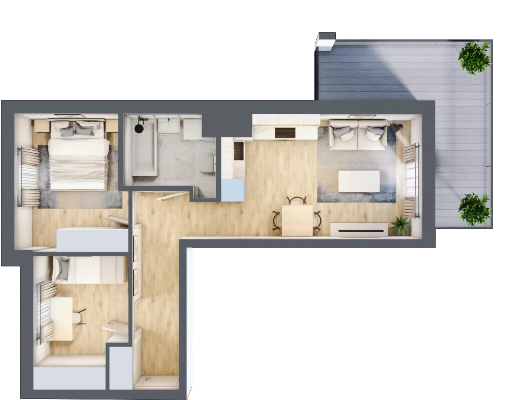 3 pokoje, mieszkanie 47,83 m², piętro 1, oferta nr C.06, Hi Mokotów, Warszawa, Ursynów, Wyczółki, ul. Bokserska 63