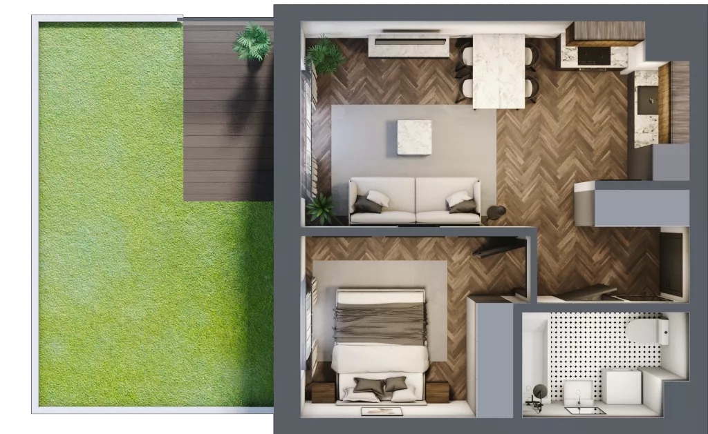 2 pokoje, mieszkanie 38,61 m², parter, oferta nr A.059, Modena II, Poznań, Jeżyce, ul. Jackowskiego/Kraszewskiego
