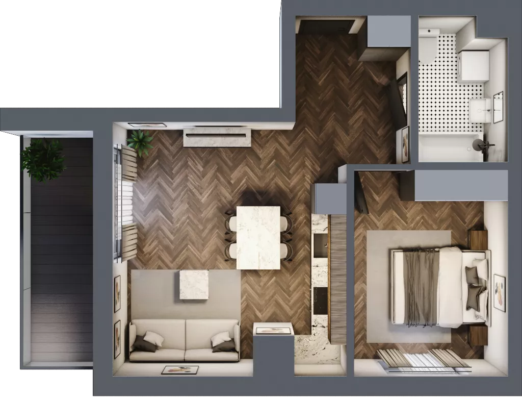 2 pokoje, mieszkanie 43,29 m², piętro 4, oferta nr A.037, Modena II, Poznań, Jeżyce, ul. Jackowskiego/Kraszewskiego
