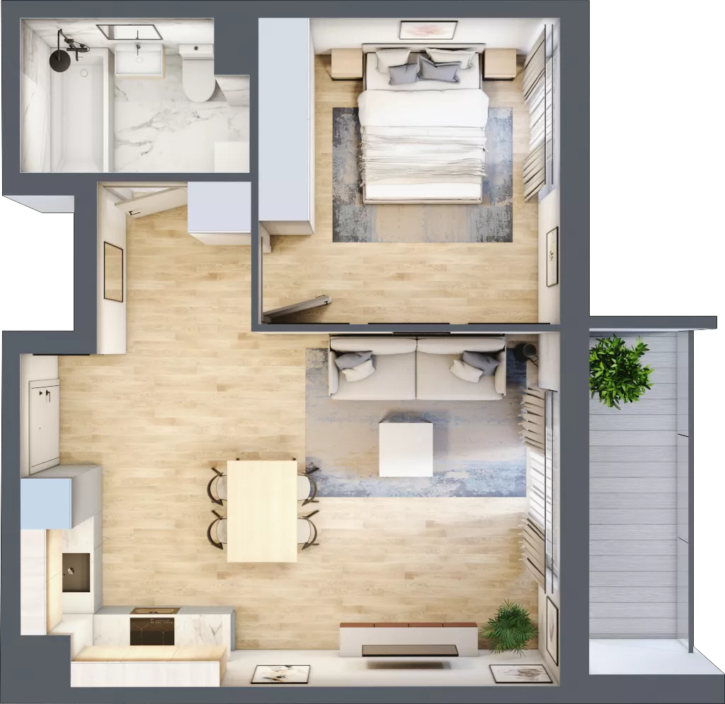 2 pokoje, mieszkanie 47,13 m², piętro 2, oferta nr 1A.1A.22, Astelia Park etap IA, Warszawa, Białołęka, Grodzisk, ul. Leona Berensona 