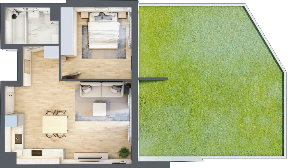 2 pokoje, mieszkanie 47,13 m², parter, oferta nr 1A.1A.06, Astelia Park etap IA, Warszawa, Białołęka, Grodzisk, ul. Leona Berensona 