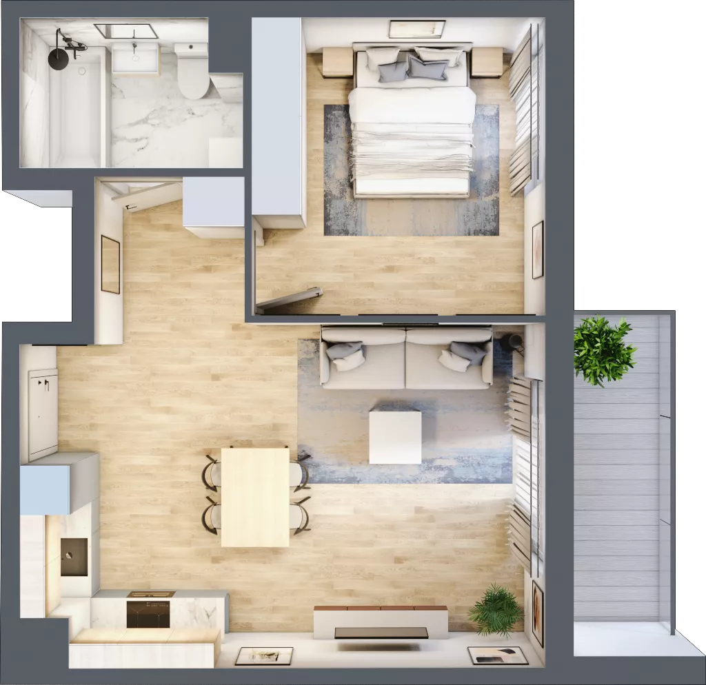 2 pokoje, mieszkanie 47,13 m², piętro 1, oferta nr 1A.1A.14, Astelia Park etap IA, Warszawa, Białołęka, Grodzisk, ul. Leona Berensona 