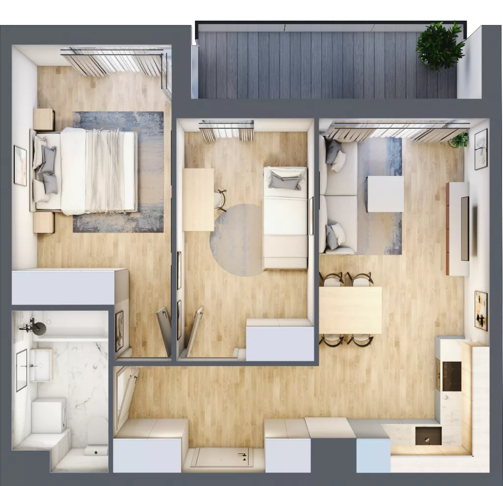 3 pokoje, mieszkanie 54,14 m², piętro 1, oferta nr 1A.1B.12, Astelia Park etap IA, Warszawa, Białołęka, Grodzisk, ul. Leona Berensona 