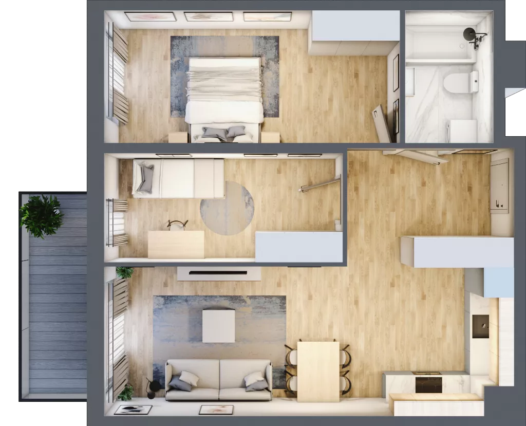 3 pokoje, mieszkanie 62,87 m², piętro 2, oferta nr 1A.1B.15, Astelia Park etap IA, Warszawa, Białołęka, Grodzisk, ul. Leona Berensona 