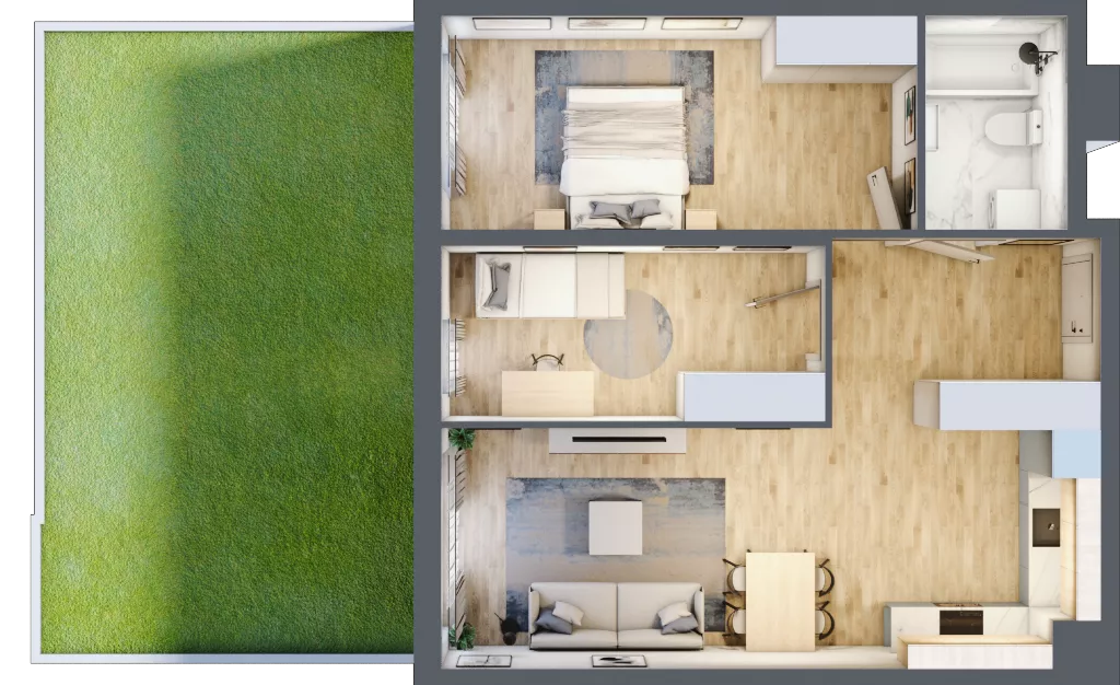 3 pokoje, mieszkanie 62,73 m², parter, oferta nr 1A.1B.03, Astelia Park etap IA, Warszawa, Białołęka, Grodzisk, ul. Leona Berensona 