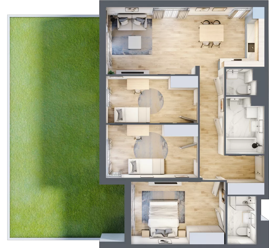 4 pokoje, mieszkanie 89,82 m², parter, oferta nr 1A.1B.04, Astelia Park etap IA, Warszawa, Białołęka, Grodzisk, ul. Leona Berensona 