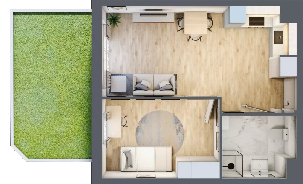 2 pokoje, mieszkanie 42,35 m², parter, oferta nr 1.1.1., Dywizjonu 303, Pruszcz Gdański, ul. Dywizjonu 303