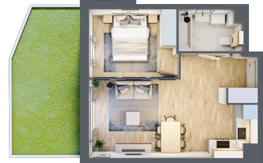 2 pokoje, mieszkanie 41,10 m², parter, oferta nr 1.1.2., Dywizjonu 303, Pruszcz Gdański, ul. Dywizjonu 303