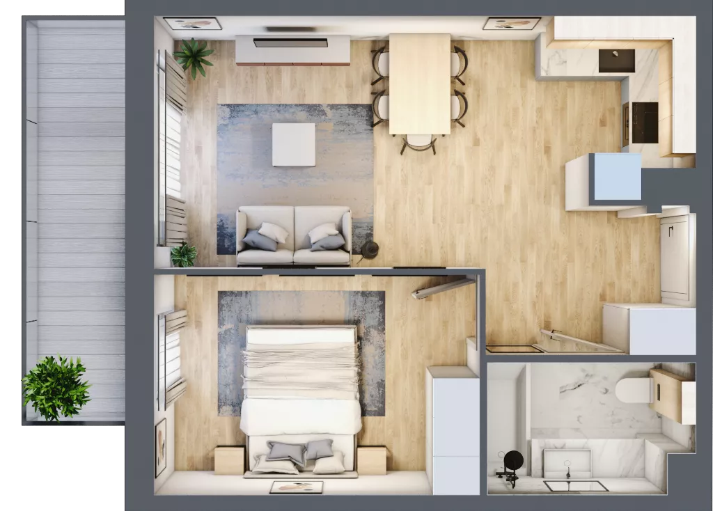 2 pokoje, mieszkanie 42,51 m², piętro 1, oferta nr 1.2.2., Dywizjonu 303, Pruszcz Gdański, ul. Dywizjonu 303