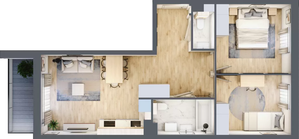 3 pokoje, mieszkanie 61,74 m², piętro 2, oferta nr 1.3.1., Dywizjonu 303, Pruszcz Gdański, ul. Dywizjonu 303