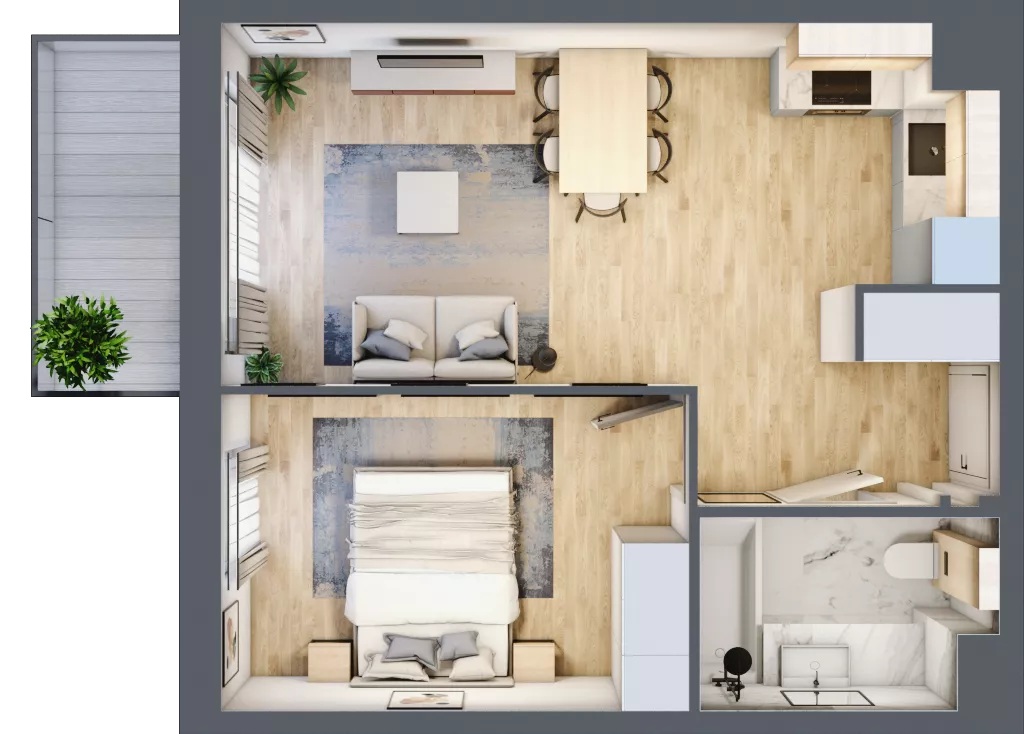 2 pokoje, mieszkanie 42,57 m², piętro 3, oferta nr 1.4.3., Dywizjonu 303, Pruszcz Gdański, ul. Dywizjonu 303