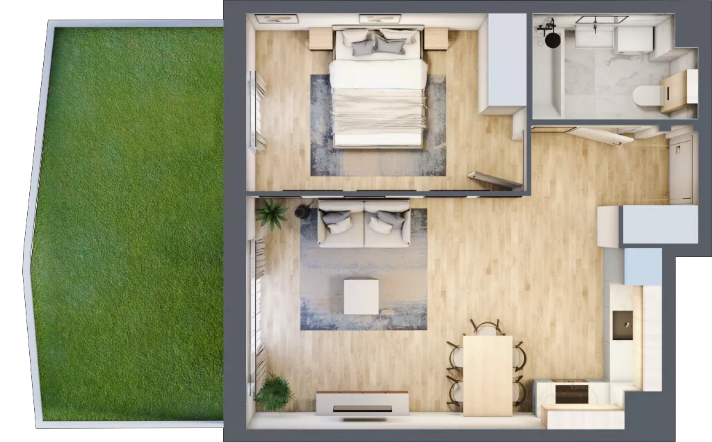 2 pokoje, mieszkanie 46,88 m², parter, oferta nr 2.1.8., Dywizjonu 303, Pruszcz Gdański, ul. Dywizjonu 303