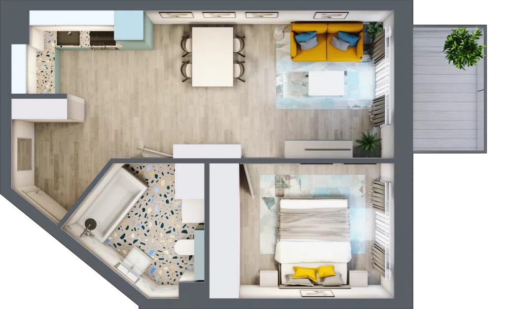 2 pokoje, mieszkanie 43,72 m², piętro 3, oferta nr F.B.22, Pruszcz Park - bud. F , Pruszcz Gdański, ul. Arctowskiego 
