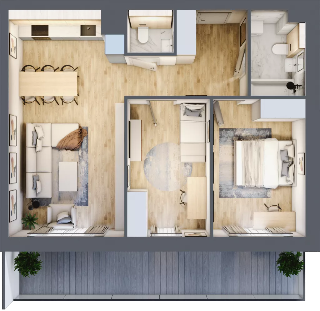 3 pokoje, mieszkanie 62,85 m², piętro 1, oferta nr 1.2, La Vie House, Kraków, Podgórze, ul. Łagiewnicka