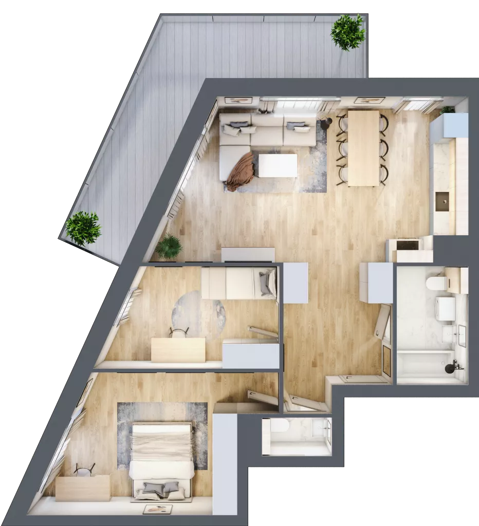 3 pokoje, mieszkanie 70,50 m², piętro 1, oferta nr 1.6, La Vie House, Kraków, Podgórze, ul. Łagiewnicka