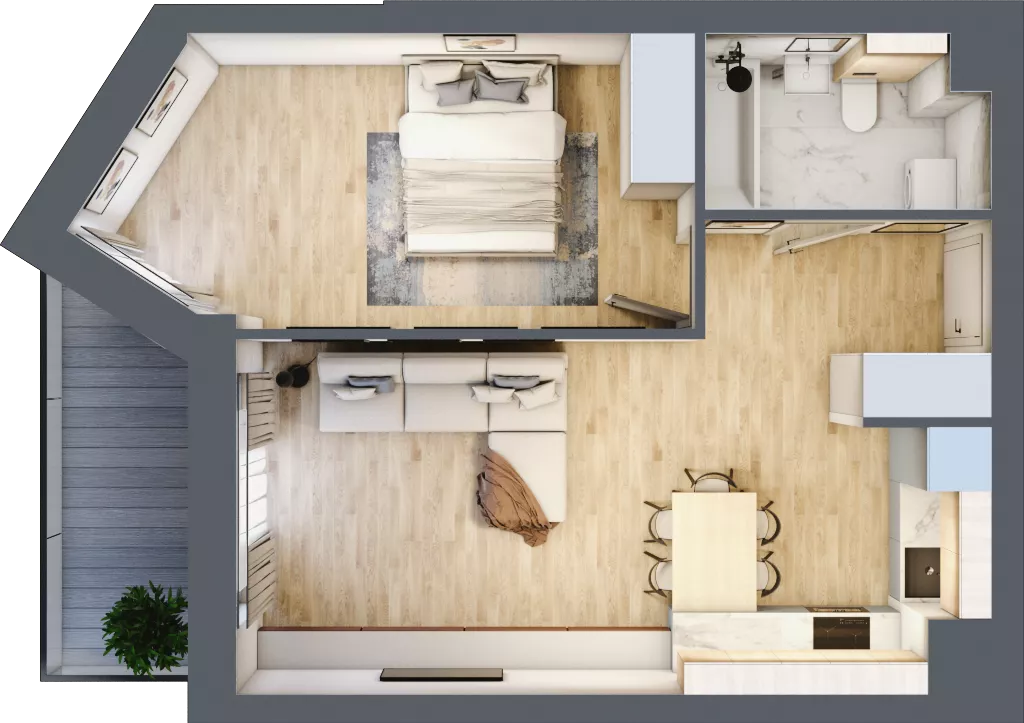 2 pokoje, mieszkanie 44,90 m², piętro 1, oferta nr 1.8, La Vie House, Kraków, Podgórze, ul. Łagiewnicka