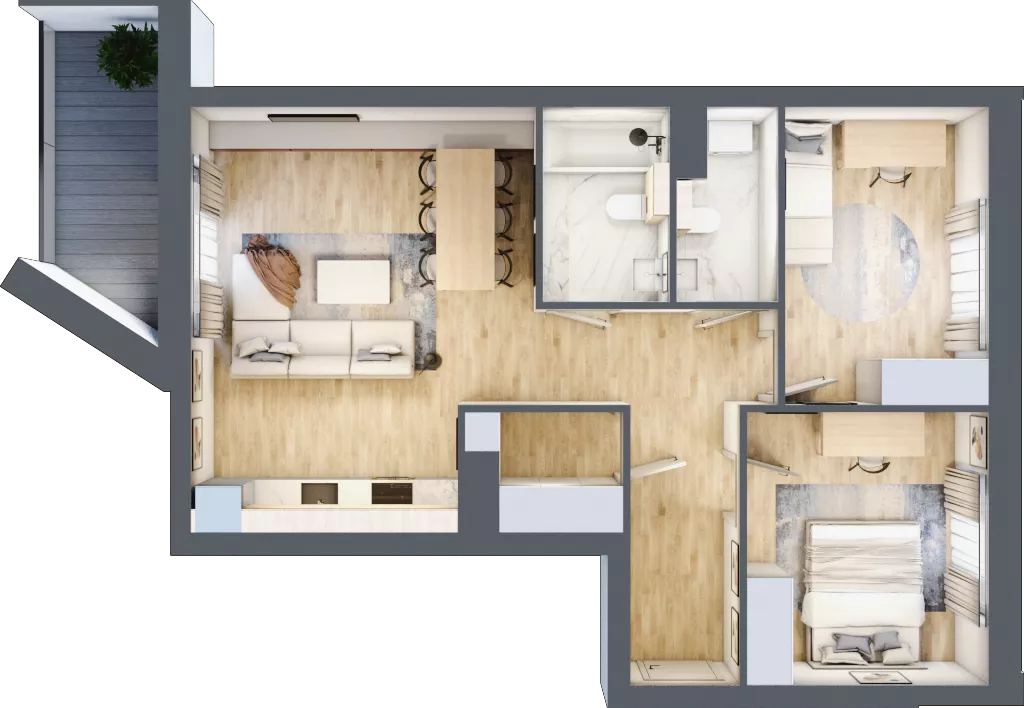 3 pokoje, mieszkanie 66,11 m², piętro 2, oferta nr 1.9, La Vie House, Kraków, Podgórze, ul. Łagiewnicka
