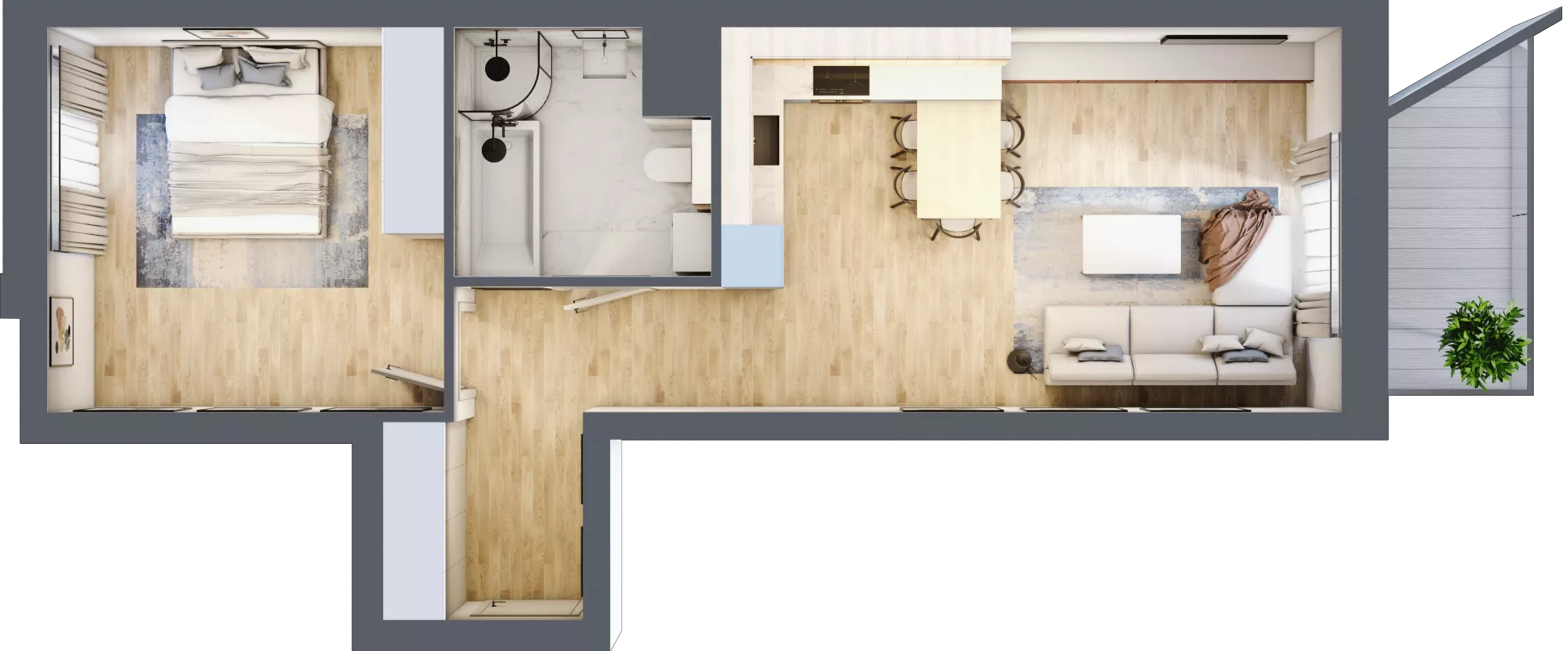 2 pokoje, mieszkanie 50,95 m², piętro 2, oferta nr 1.10, La Vie House, Kraków, Podgórze, ul. Łagiewnicka